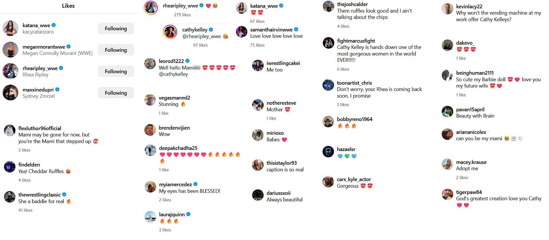 Screenshot of reactions to Cathy Kelley's Instagram post